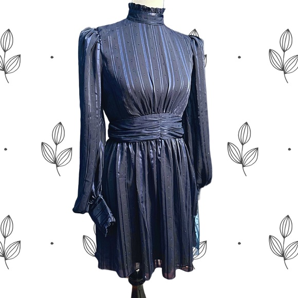Aqua Dresses & Skirts - Navy Blue Victorian-Style High Collar Long Sleeve Dress